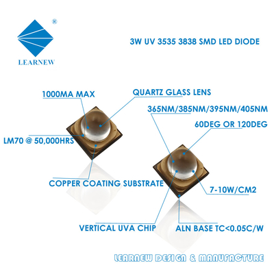 감광성 경화를 위한 높은 전력 3535 395nm 405nm SMD LED 칩 3.0V-3.6V