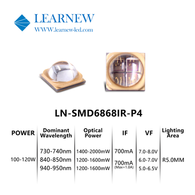 고밀도 및 강도 IR LED 칩 5-8W 주류 파장 730-950MM