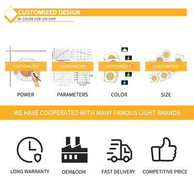양색 고 CRI COB LED 30W/40W/50W/80W 2in1 따뜻한 흰색과 차가운 흰색 2424 LED COB 칩
