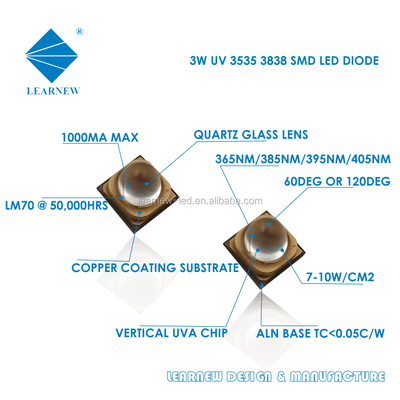 3W 405nm UVA LED Chip 3.8x3.8mm for UV Curing and Printing