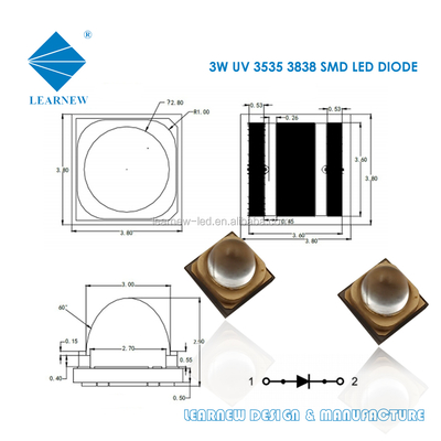 3W UVA LED 칩 365nm 파장 3.8x3.8mm 크기