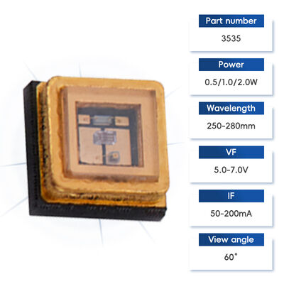 1W 3535 UVC LED 램프 껍질 깊은 자외선 살균 응고 락세트 살균 발광 색상 파장 250-280nm