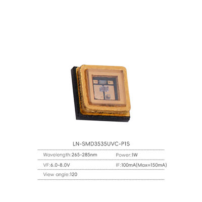 1W 3535 UVC LED 램프 껍질 깊은 자외선 살균 응고 락세트 살균 발광 색상 파장 250-280nm