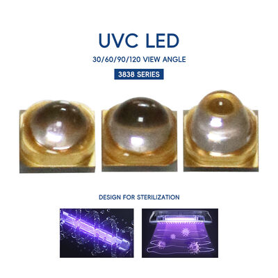 1W 225nm UVC 233.8nm LED 광전력 2-3mW 6-8V 150mA SMD 3.8mm UV-C LED 다이오드 60° 돔 렌즈