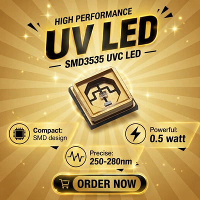 광화학 및 분석 응용 분야에 정확한 파장 방출을 제공하는 소형 UV LED 칩