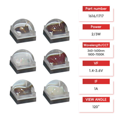 LEARNEW 고전력 LED 칩 2W 3W ALN 구리 광대 스펙트럼 1800K-700K 120 전망 각 2.8-3.4V 사용자 정의 색상